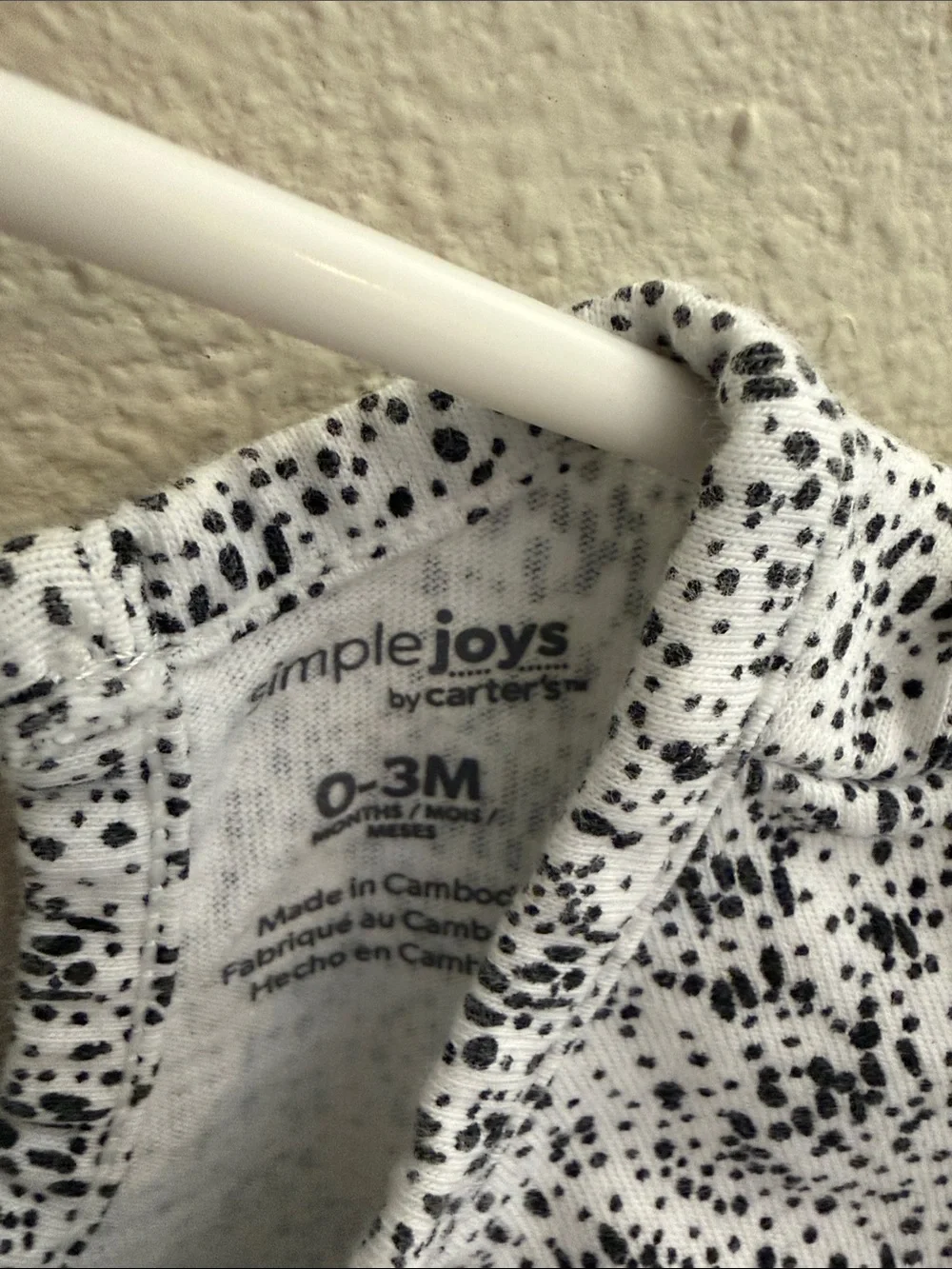 Carter's White and Black Speckle Romper with Pink Bow